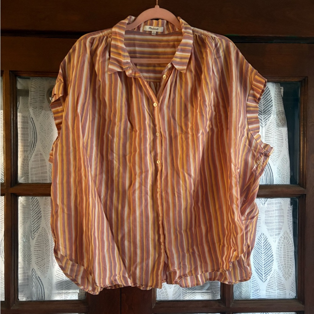 Madewell Cotton Central Shirt in Rainbow Stripe Sierra Stripe Sweet Dahlia - Picture 5 of 9